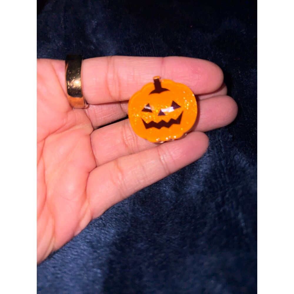 Orange Glitter Jack O Lantern Pumpkin Halloween Resin Hair Clip